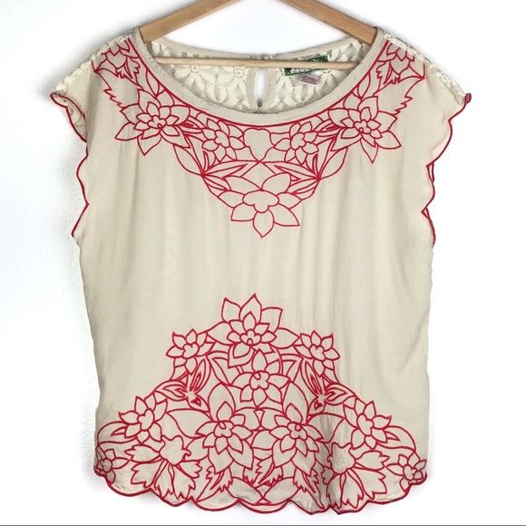 Flying Tomato Tops - FLYING TOMATO Blouse Medium Floral Lace Back t301